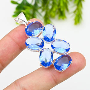 Diseñador azul Iolite piedra preciosa plateada que parece plata de ley colgante de moda hecho a mano joyería para regalo - Product Image 1