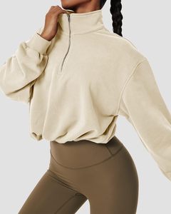 Sweats à capuche courts à col roulé avec fermeture éclair pour femme haut court surdimensionné à épaules tombantes sweats à capuche coupe skinny pour femme - Product Image 5