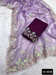 Las mujeres de nueva moda usan tela Jimmi Cho con bordado de secuencia trabajo sari y satén Banglory seda con blusa de trabajo de secuencia - Product Image 3