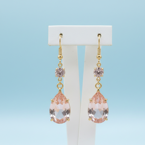 Wholesale 4.5 Inch Champagne Hydro 6mm Round & 12×16 mm Pear CZ Earring 925 Sterling Silver 18K Gold Plated - Product Image 3