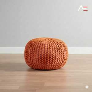 Pouf de sol en coton tricoté à la main de style moderne, ottoman fait main et cousu à la main avec des perles en corde, 2 pièces, mobile pour une utilisation décorative - Product Image 1