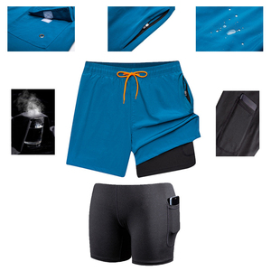 Short d'entraînement d'été double couche pour homme High Street Collants de fitness à séchage rapide Spandex Polyester Respirant Sports Eco-Friendly - Product Image 5
