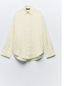 Camisa de rayas amarillas de moda para mujer con mangas largas y Parte delantera abotonada para ropa informal disponible a precios bajos - Product Image 2