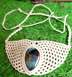 Amethyst Macrame <b>Necklace</b> Horn Shape Colorful Thread Oval Gemstone Boho Rope Handmade <b>Statement</b> Jewelry - Product Image 4