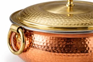 10 Ltr Copper Hammered Lagaan Cooking Biryani Handi Ceramic Non-Stick Interior Composite <b>Hand</b> Grip <b>Cast</b> Iron Lid Stainless Steel - Product Image 2