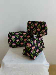 Set Of 3 Cotton <b>Quilted</b> Makeup Bag & Organizer Cotton Toiletry Case Travel Bag floral Print Makeup Bag Toiletries Organizer Bag - Product Image 6