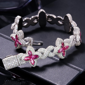 In Bulk 925 Silver Fully <b>Iced</b> <b>Out</b> VVS Moissanite Diamond Cuban Link <b>Chain</b> Bracelets Pink Lucky Clover for Women's Fine Jewelry - Product Image 4