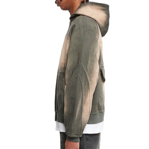 Sweats à capuche zippés pour hommes Sun Faded Logo personnalisé Poids lourd Motif imprimé Prix de gros Sweats à capuche de style unique sur la poche arrière - Product Image 5