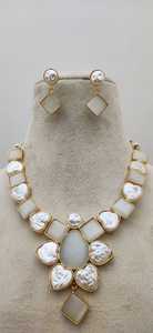 <b>Mother</b> <b>Pearl</b> Handicraft Modern Fusion Necklace Set Unique Heavy Brass Stone Customized for Weddings Fashion Jewelry Sets - Product Image 2