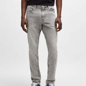 Custom Men's Cotton Breathable <b>Jean</b> Pants Washed Straight Solid Color Denim <b>Elastic</b> <b>Waist</b> for Autumn Summer Spring OEM Serviced - Product Image 1