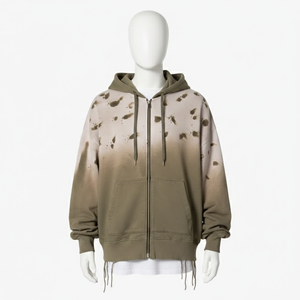 Sudadera con Capucha de Primera Calidad, Estilo Vintage, Lavada al Ácido, de Algodón French Terry, con Cremallera y Pedrería Bordada Personalizada - Product Image 4