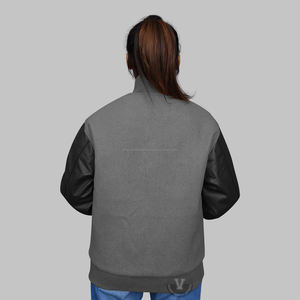 Varsity <b>Jacket</b> Melton Wool and Genuine Leather Custom Varsity <b>Jacket</b> Grey and <b>Black</b> - Product Image 5