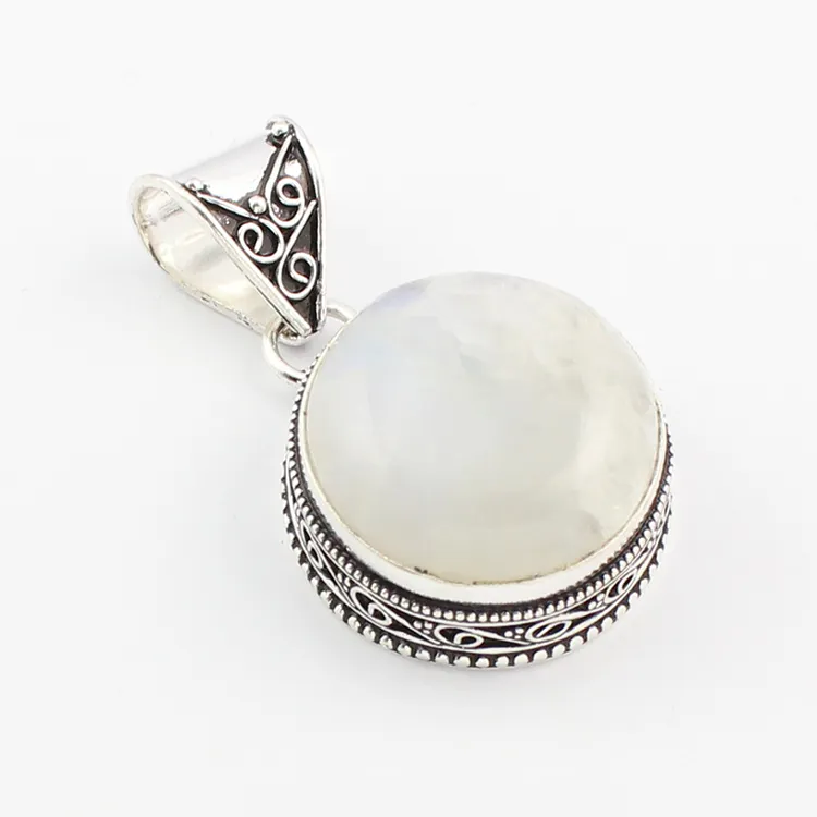 Moonstone Mặt Dây Chuyền Bạc Tự Nhiên Moonstone Đá Quý Bạc Xinh Xắn Mặt Dây Chuyền Trang Sức Cho Phụ Nữ 925 Sterling Silver Charm Pendant