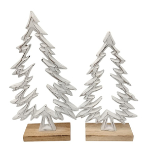 Elegant Black Metal Christmas Tree Figurine with Natural Mango <b>Wood</b> Base Hollow Cutout Tabletop Decoration <b>Sculpture</b> - Product Image 4