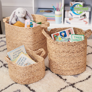 Sturdy Vietnamese Round WATER HYACINTH <b>BASKET</b> <b>Laundry</b> <b>Basket</b> with Easy-Carry Handles Ideal for <b>Laundry</b> Room and Bathroom - Product Image 6