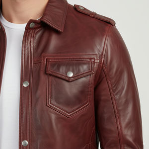Chaqueta de Cuero Vacuno con Pelo para Hombre, Chaqueta de Motociclista con Bordado Personalizado, Ropa de Calle de Invierno, Venta al por Mayor - Product Image 2