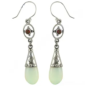 Boucles d'oreilles pendantes en argent sterling avec opale et perle en forme de larme pour femmes, avec fermeture à crochet, hypoallergéniques - Product Image 3