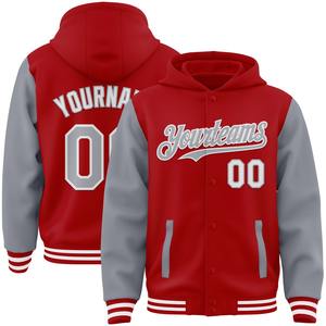 Direct Industry Wholesale Casual Winter Custom Red Gray-White Bomber Full-Snap Varsity Letterman Two Tone <b>Hoodie</b> Jacket - Product Image 1