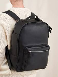 MOCHILA NEGRA DE CUERO DE GRANO COMPLETO PARA HOMBRE 17 PULGADAS MOCHILA PARA PORTÁTIL BOLSO ORDENADOR MODA CLÁSICA DE MODA ARTESANAL - Product Image 2