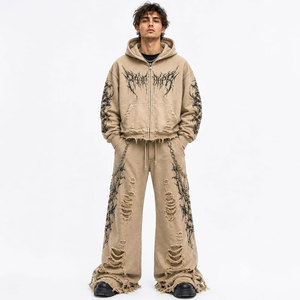 Conjunto de Chándal con Capucha y Estampado de Calavera Gótica Rojo y Negro para Hombre, Sudadera con Cremallera Completa y Pantalones de Corte Holgado, Ropa de Otoño Sublimada - Product Image 5