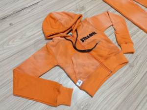 Women's Autumn/Winter Printed Acid Wash <b>Cropped</b> <b>Zip</b>-<b>Up</b> <b>Hoodie</b> with Embroidery Front Logo 100% Cotton Sun Faded - Product Image 3