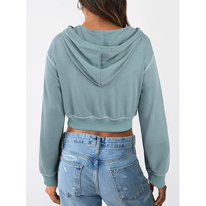 Sweat à capuche pour femme, tendance, sexy, court, à capuche, en coton, manches longues, streetwear chic, décontracté - Product Image 3