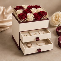 Boîte cadeau à fleurs à double tiroir avec laminage mat et papier d'art, emballage rigide personnalisé pour roses et cadeaux de luxe