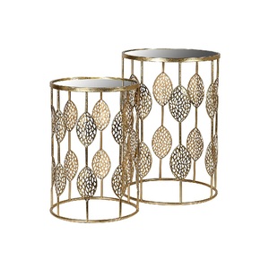 Mesa redonda de Metal con Base redonda de cristal y lateral, mesa de diseño de hojas de Metal - Product Image 1