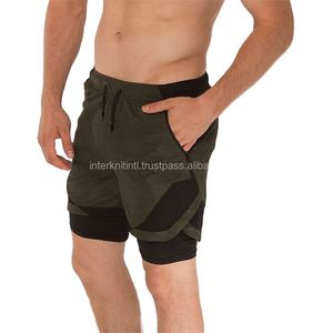 Shorts d'entraînement d'été pour hommes 100% coton, décontractés, séchage rapide, double couche, pour la gym, le jogging, le fitness et l'entraînement tactique, avec doublure intégrée - Product Image 3