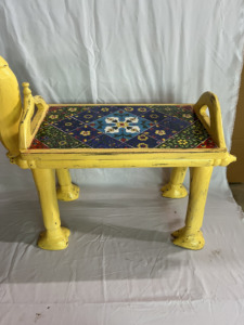 Handcrafted Rajasthani Hand-Painted Wooden Camel Face Yellow Color With Ceramic Tiles Fitted End Table Nighstand - Product Image 6