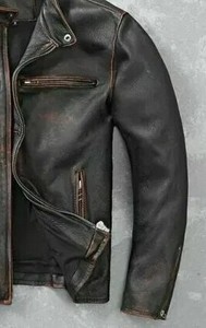 Durable Premium personalizado Vintage Cafe Racer desgastado marrón chaqueta de cuero real cierre de cremallera frontal para uso al aire libre - Product Image 4