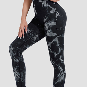 Leggings de yoga taille haute pour femmes, tie-dye, délavés à l'acide, extensibles, respirants, légers, tricotés, effet push-up, pour le fitness et les activités sportives, vente en gros - Product Image 2