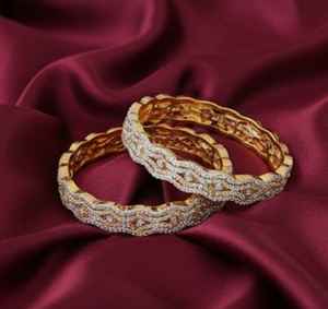 เครื่องประดับเพชรแบบอเมริกันมีสไตล์ทูโทนสีทาทาทาทาทาทาทาทาทาทาทาทากำไล2ชิ้นเครื่องประดับดีไซน์หรูหราสำหรับผู้หญิงและงานแต่งงาน - Product Image 2