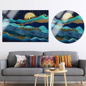 Arte de Paisaje Montañoso con Luna Llena: Decoración en Lienzo Impreso con Efecto de Vidrio Contemporáneo, Vidrio Circular - Product Image 1
