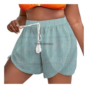 Women's Summer Loungewear Cotton Block Print Rope Drawstring Waist Wrap Shorts Beach Girls Collection <b>Baby</b> Doll Style Summer - Product Image 2