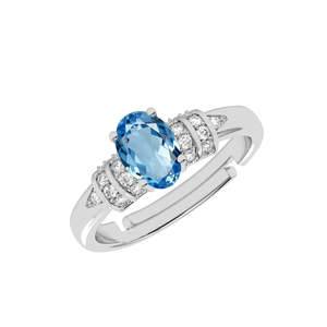Bague ajustable pour homme CLARA en argent sterling 925, style romantique, avec topaze ovale et pierre solitaire bleue - Product Image 1