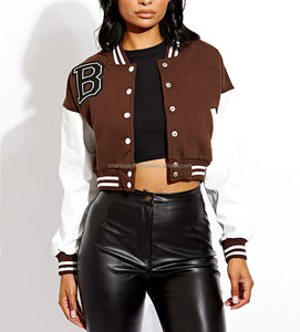 Veste universitaire sur mesure pour femmes, logo personnalisé disponible, design en laine et cuir, vêtements d'extérieur tendance, usine OEM - Product Image 3