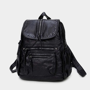 Sac de voyage Weekender en cuir noir solide décontracté pour femmes Dull Shine Soft Style sac d'affaires compartiment pour ordinateur portable sac à dos étudiant - Product Image 3