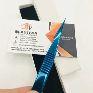 Pinzetta dritta blu placcato al Plasma sostenibile in acciaio inossidabile con Logo personalizzato pinzette per l'estensione delle ciglia