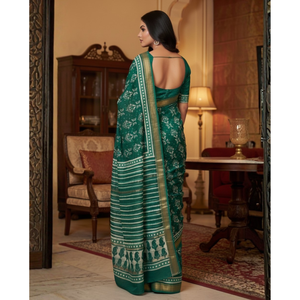 Sari étnico Chanderi con bordado y blusa, de seda suave y pesada, estilo pakistaní y Bollywood para Salwar Kameez - Product Image 3