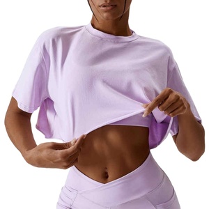 Camiseta Corta de Algodón para Mujer al por Mayor, Diseño Liso Transpirable con Cuello Alto, Corduroy Ecológico con Patrón 3D 2026 - Product Image 2