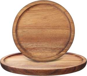 Plateaux décoratifs en bois d'acacia pour table basse Plateau de service en bois rustique Lot de 2 plateaux ronds en bois pour centre de table - Product Image 3