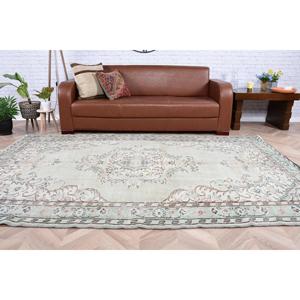 พรมวินเทจขนาดใหญ่ 5.6x8.7 ฟุต พรมตุรกี พรมขนสัตว์ลายดอกไม้สีเขียวน้ำตาล - Product Image 5