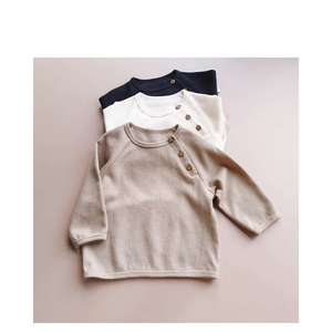 เสื้อสเวตเตอร์ผ้าฝ้ายวาฟเฟิลสำหรับเด็กทารกเด็กผู้หญิงและผู้ชายสไตล์ลำลองสีทึบแบบสวมหัว - Product Image 6