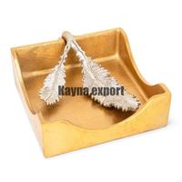 Porte-mouchoirs artisanal en laiton doré, design feuille, base en marbre, style moderne et luxueux, pour traiteurs et cantines, Kayna
