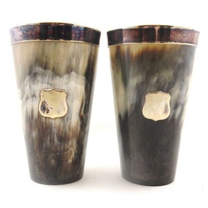 แก้วบีกเกอร์แก้วเบียร์ Tankard พร้อมกรอบทองเหลืองสลักลายวัวฮอร์นสำหรับเบียร์ไวน์ทักทาย - Product Image 1