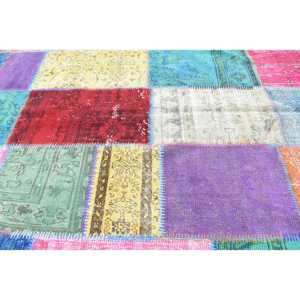 Grand tapis turc vintage 6,7x9,4 pi (203x287 cm), tapis patchwork à carreaux rouges - Product Image 5