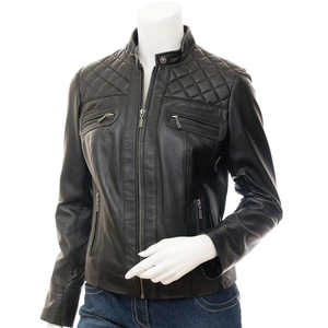 เสื้อโค้ทหนังแท้คุณภาพสูงสำหรับผู้หญิง ระบายอากาศได้ดี สีพื้น มีซิป เสื้อผ้าแฟชั่นใหม่สำหรับฤดูใบไม้ร่วงและฤดูหนาว - Product Image 1