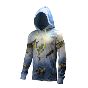 Customized UPF 50+ Heat-Transfer Printed Solid 100% Cotton Fleece Quick Dry Breathable <b>Lightweight</b> Long Sleeve Fishing <b>Hoodie</b> - Product Image 5