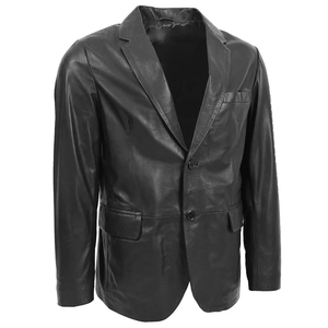 Abrigo Largo de Cuero Genuino para Hombre, Cuello Camisero, Cierre de un Solo Botón, Manga Regular, Grosor Estándar - Product Image 3
